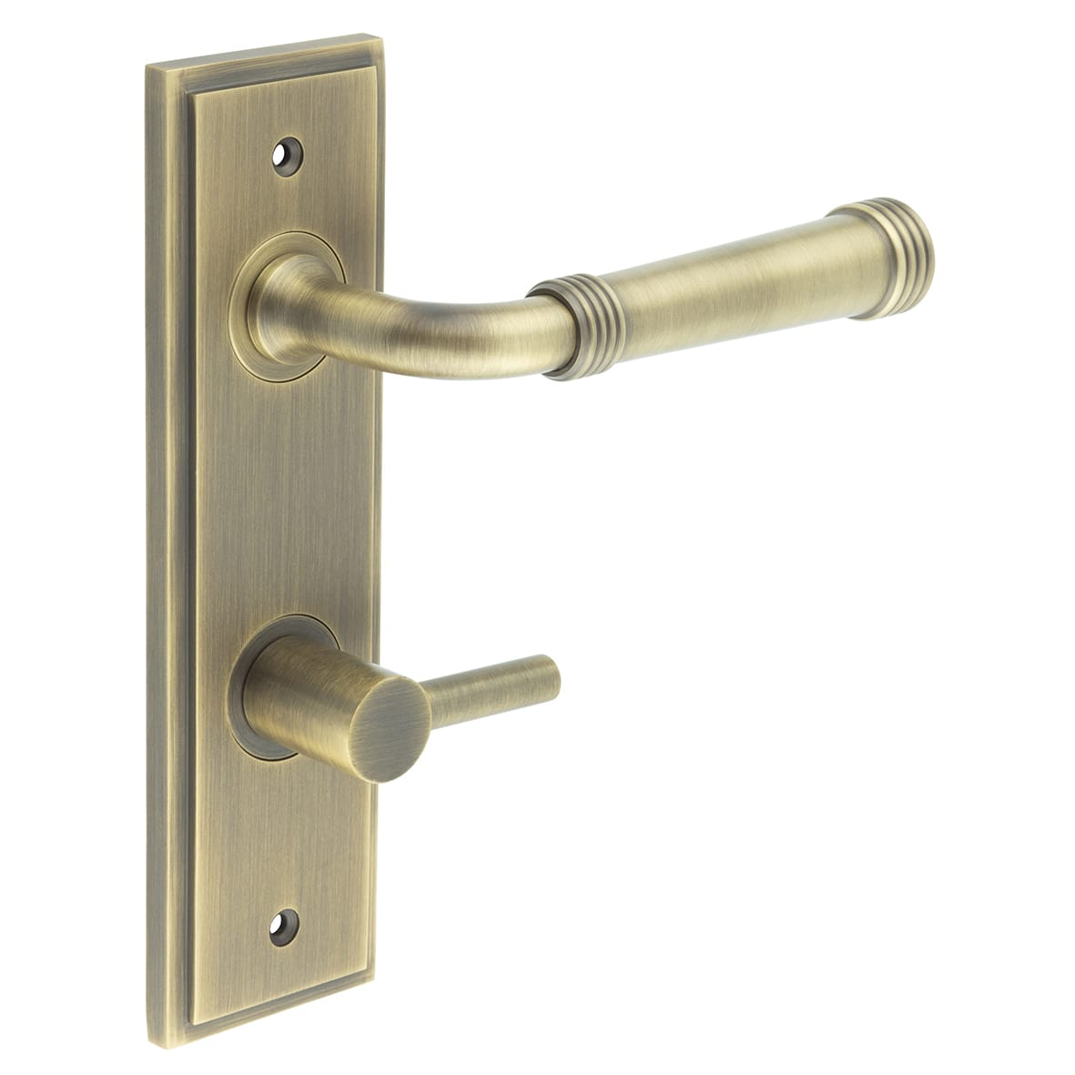 Antique Brass Fire Rated DIN Bathroom Door Handles - Highgate - Inner 3 - 200 x 55mm