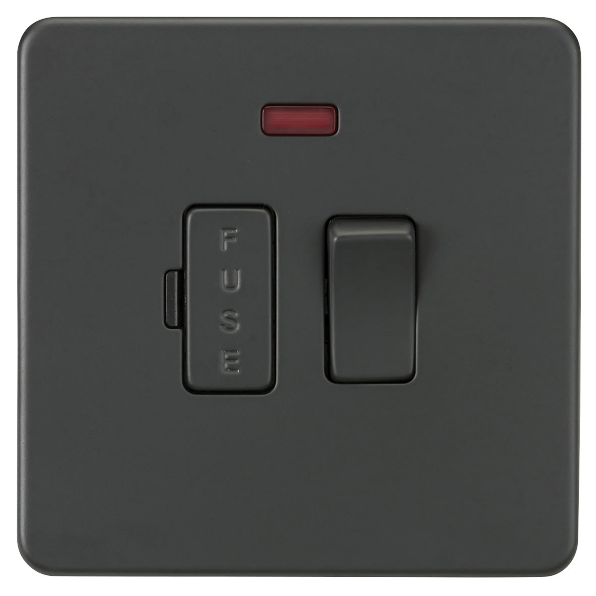 13A 1 Gang Screwless Flat Plate Switched Fused Spur with Neon - Anthracite Grey