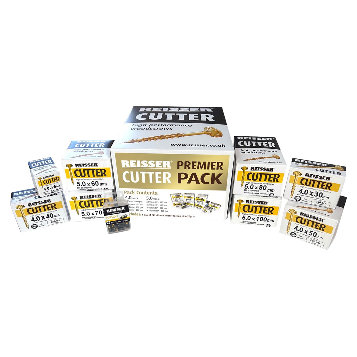 Cutter Pozi Countersunk Wood Screws Premier Trade Pack - Yellow Zinc - Pack of 1200