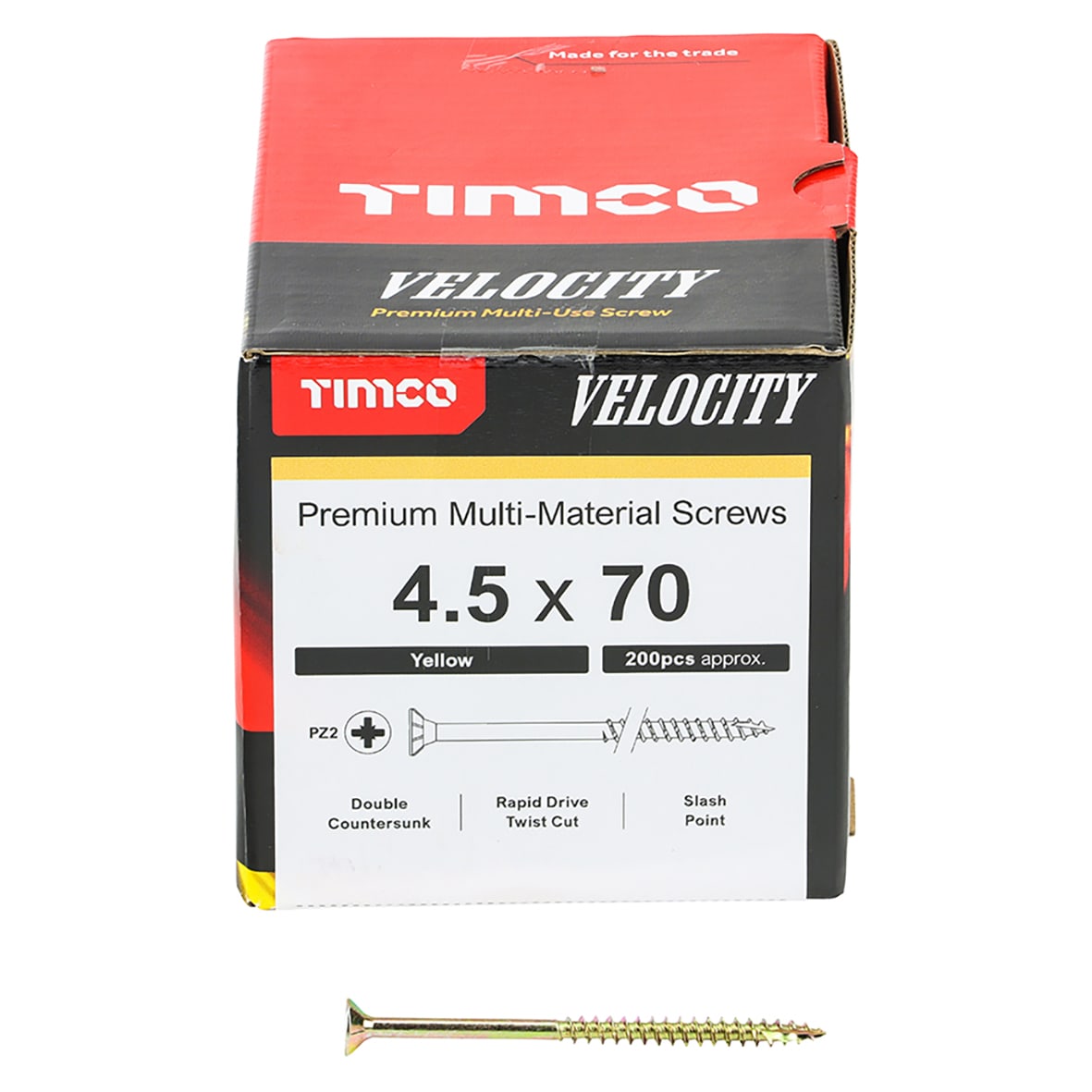 Velocity Pozi Countersunk Wood Screws - 4.5 x 70mm - Yellow Zinc - Pack of 200