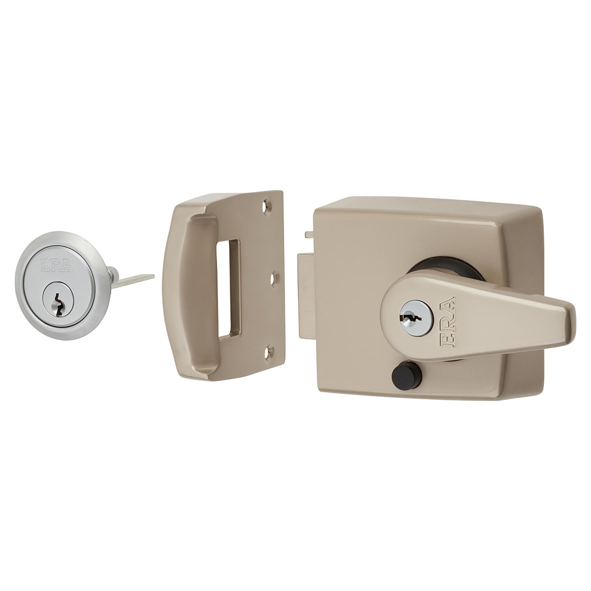 Double Locking Nightlatch - 60mm Backset - Satin Nickel Case/ Cylinder
