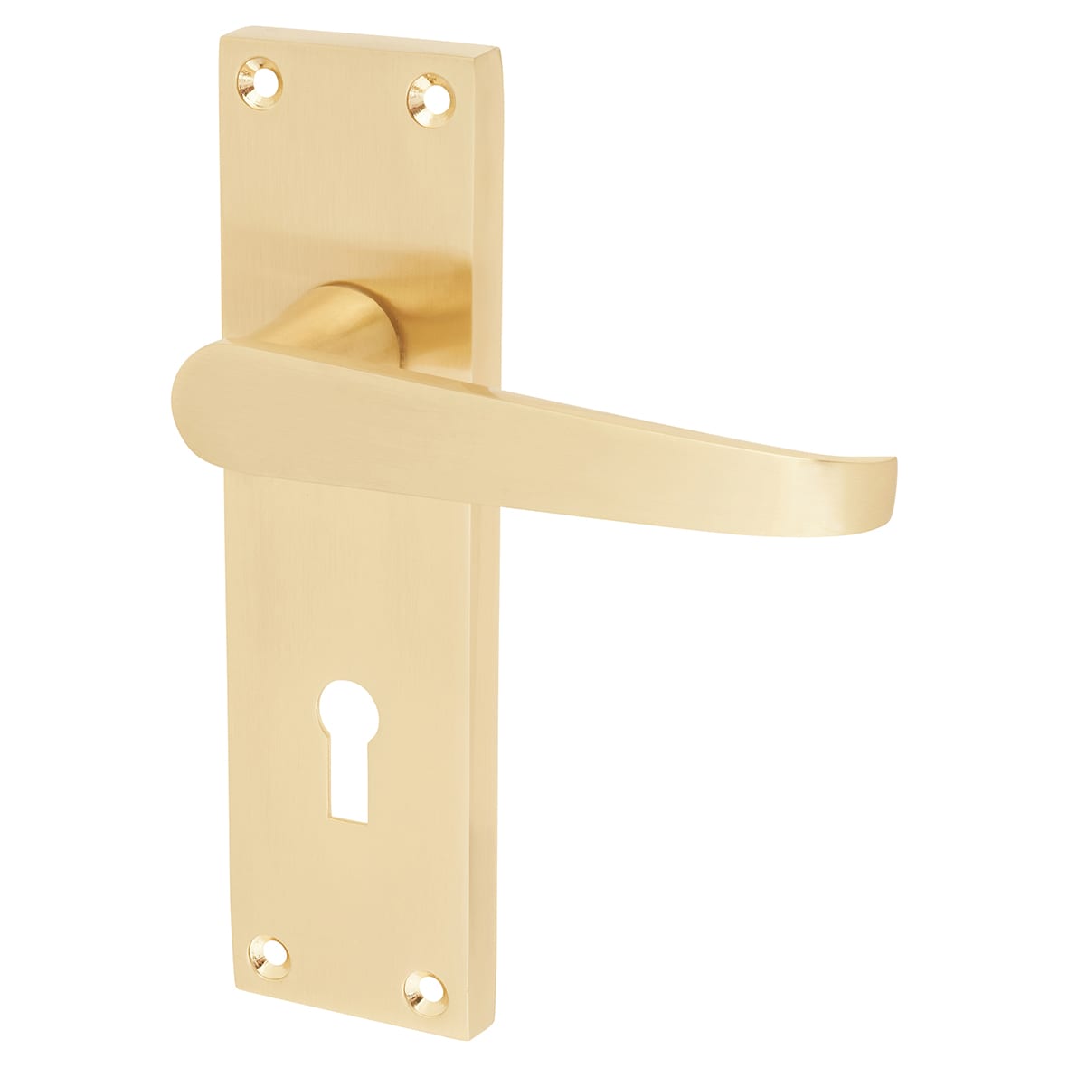 Satin Brass Budget Straight Keyhole Lock Door Handles - Mia Range - 153 x 42mm