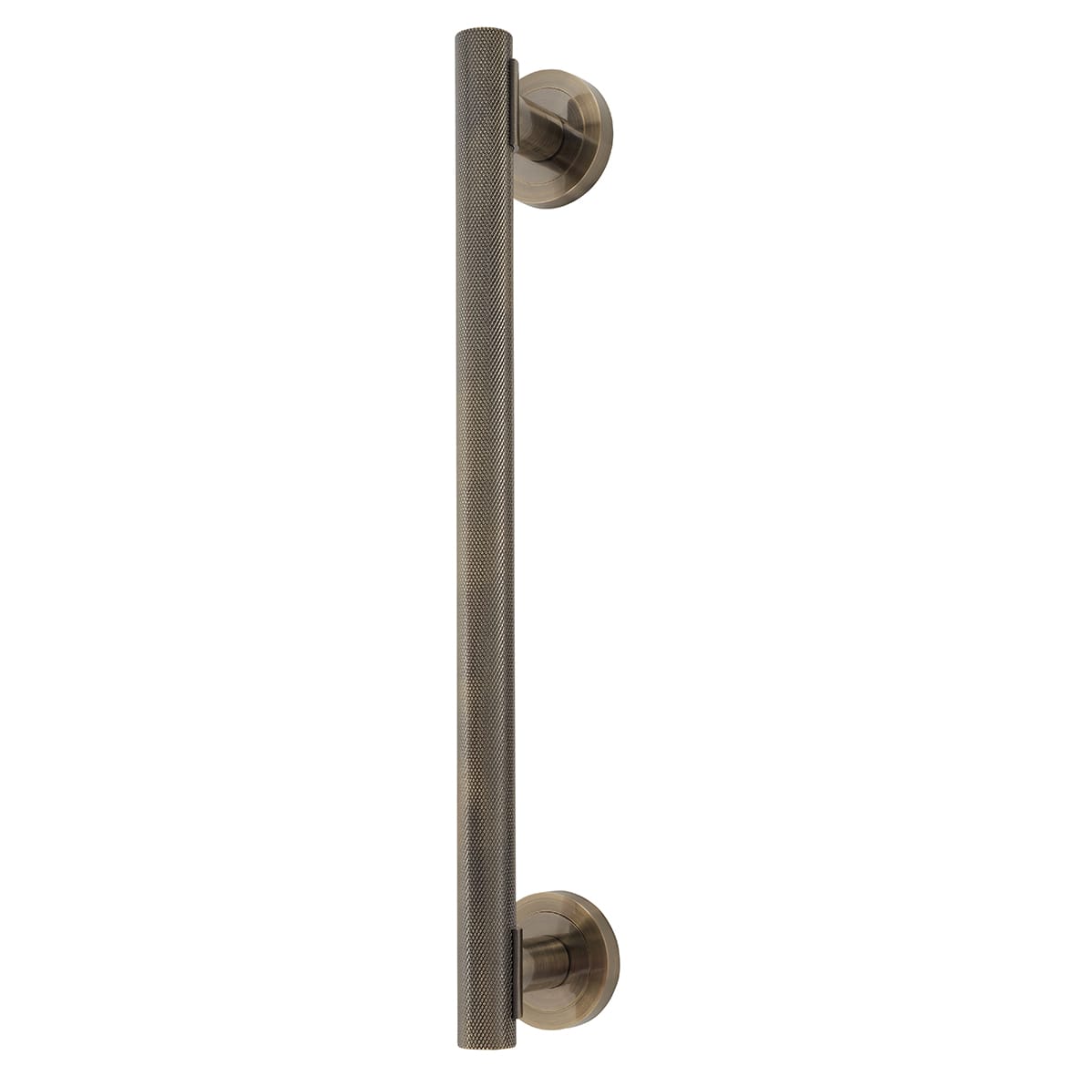 Antique Brass 52mm Knurled T-Bar Door Pull Handle on Rose - Screw Fix - 300mm Centres