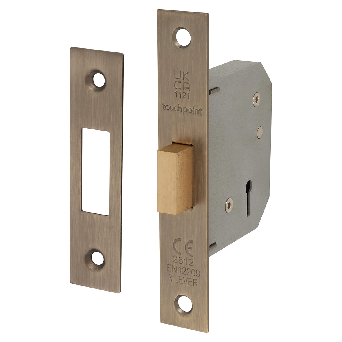 Contract 3 Lever Deadlock - 64mm Case - 44mm Backset - Antique Brass