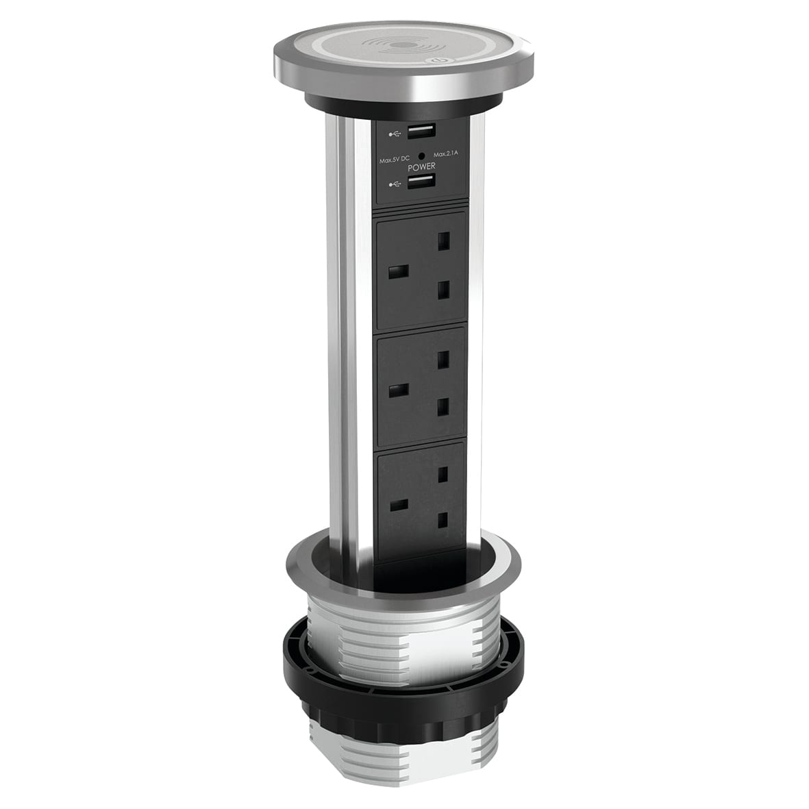 SensioPod M Motorised 3 Gang Pop-Up Socket and USB with QI Charger - Aluminium