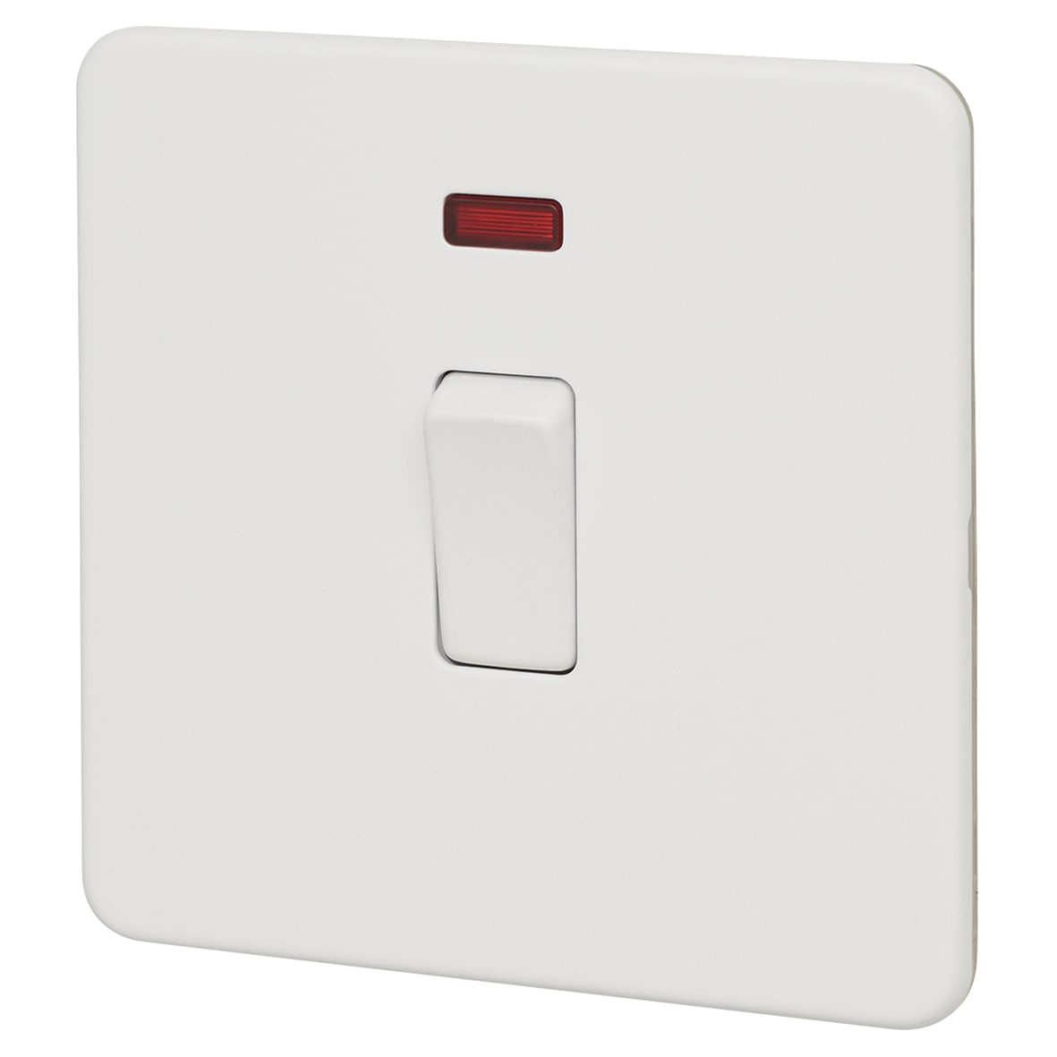 20A 1 Gang Double Pole Screwless Flat Plate Appliance Switch with Neon - Matt White