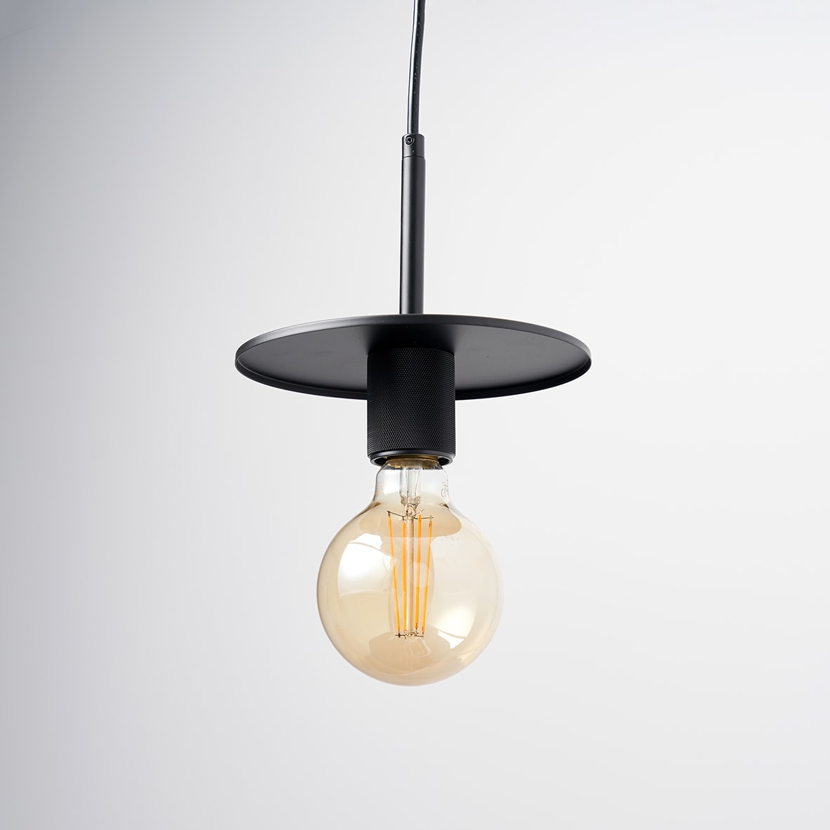 Savaneta Knurled Ceiling Light Pendant - Matt Black Fittings and Plate