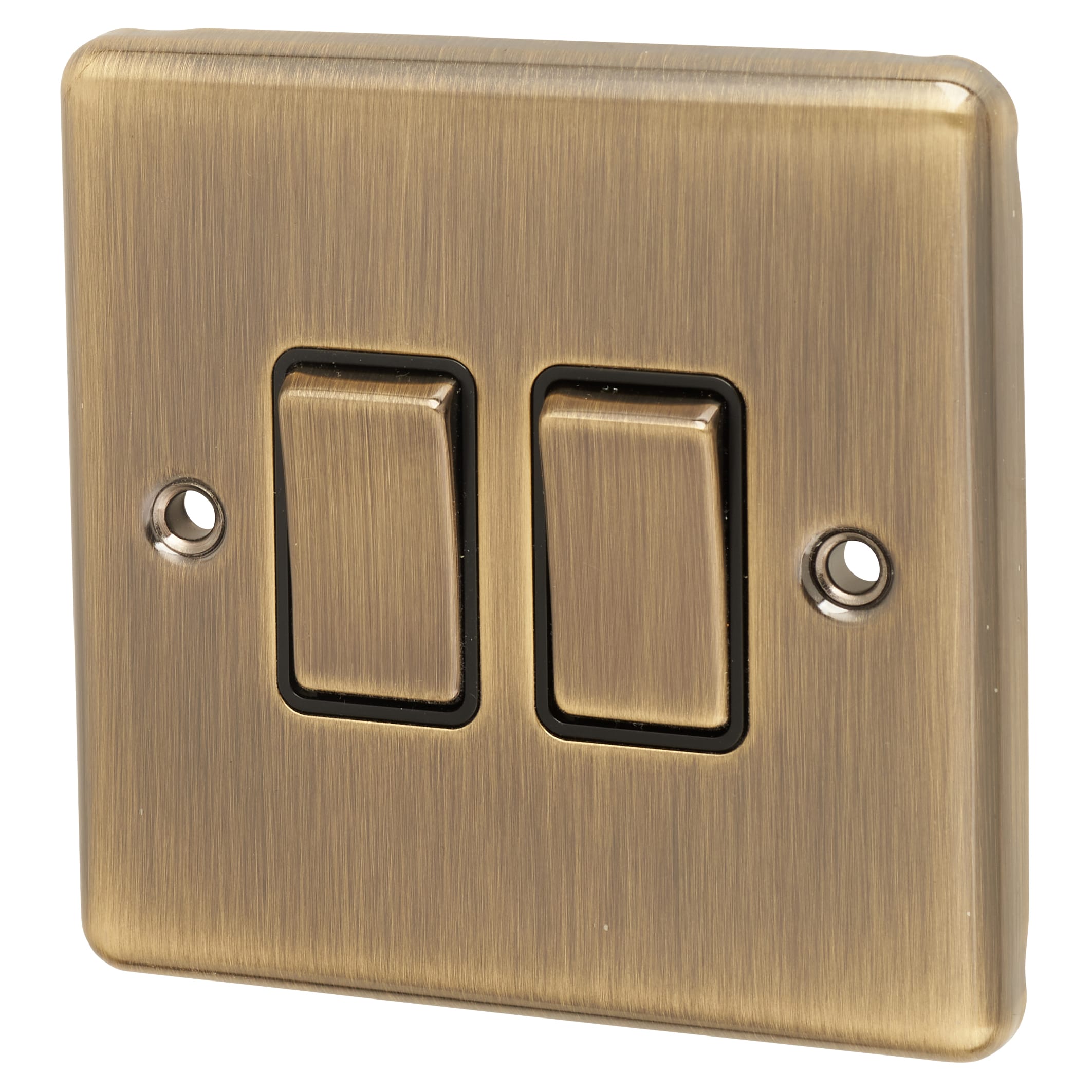 Enhance Decorative 10A 2 Gang 2 Way Light Switch - Antique Brass with Black Inserts