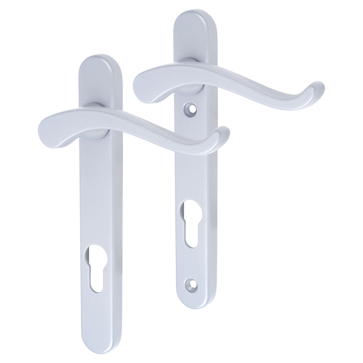 Premium Satin Silver uPVC Scroll Multipoint Door Handles - 92mm c/c - LH - Windsor Range