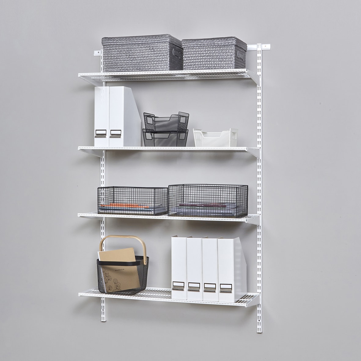 Wardrobe & Storage Starter Kit - 1 Bay, 4 Ventilated Wire Shelf - 936 x 1532 x 320mm - White