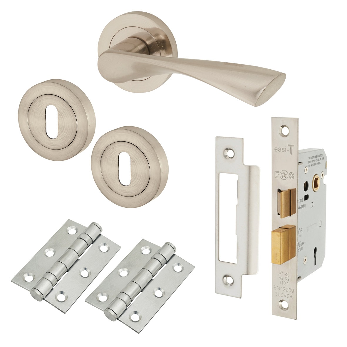 Satin Nickel 3 Lever Sashlock Door Handles on Rose Pack - Ariel Range