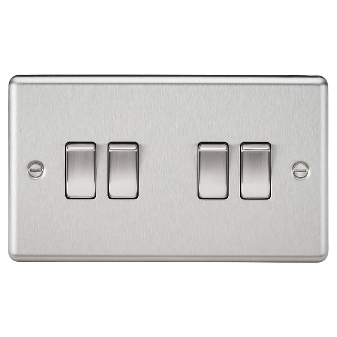 10AX 4 Gang 2 Way Round Edge Light Switch - Brushed Chrome