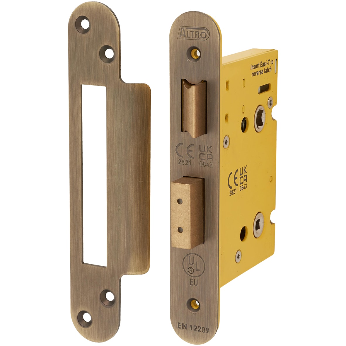 Architectural Bolt Through Bathroom Lock - 78mm Case - 57mm Backset - Radius - Antique Brass