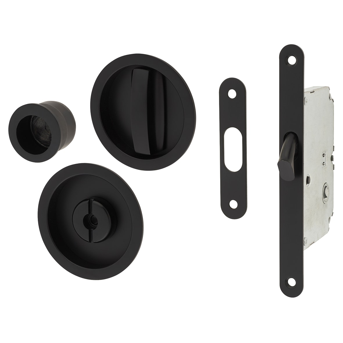Essentials Round Privacy Handle Set with Lock - Matt Black