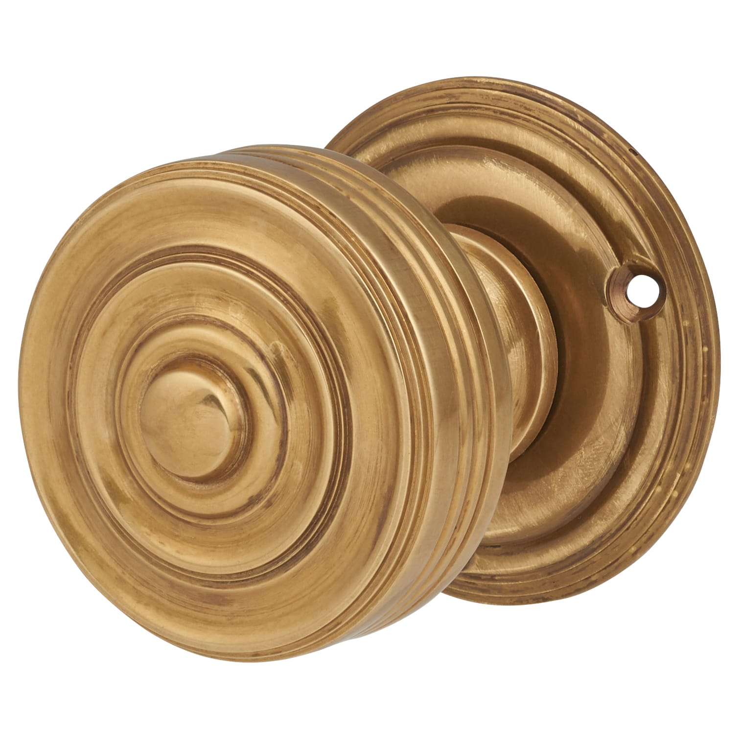 Aged Brass Georgian Ringed Mortice Door Knob - 55mm Rose Diameter