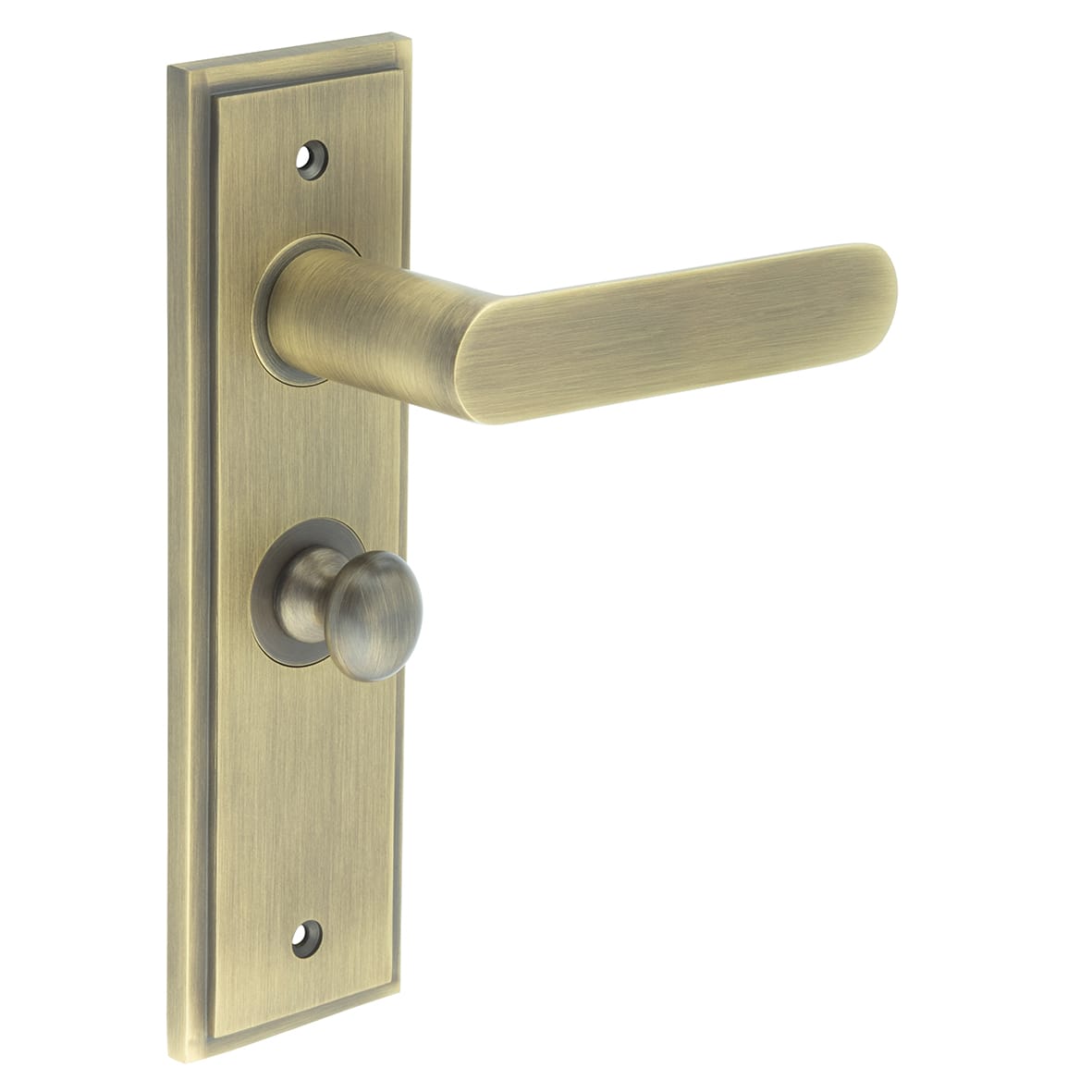 Antique Brass Fire Rated Bathroom Door Handles - Kensington - Inner 1 - 200 x 55mm