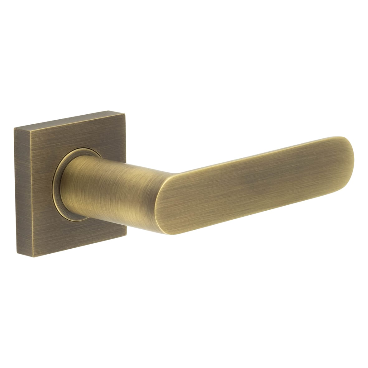 Antique Brass Fire Rated Door Handles on Square Rose - Kensington Range