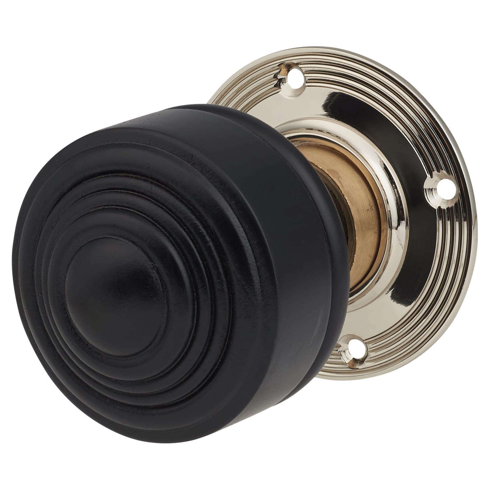Ebony Knob & Chrome Rose Edwardian Stepped Mortice/Rim Door Knob - 60mm Rose Diameter