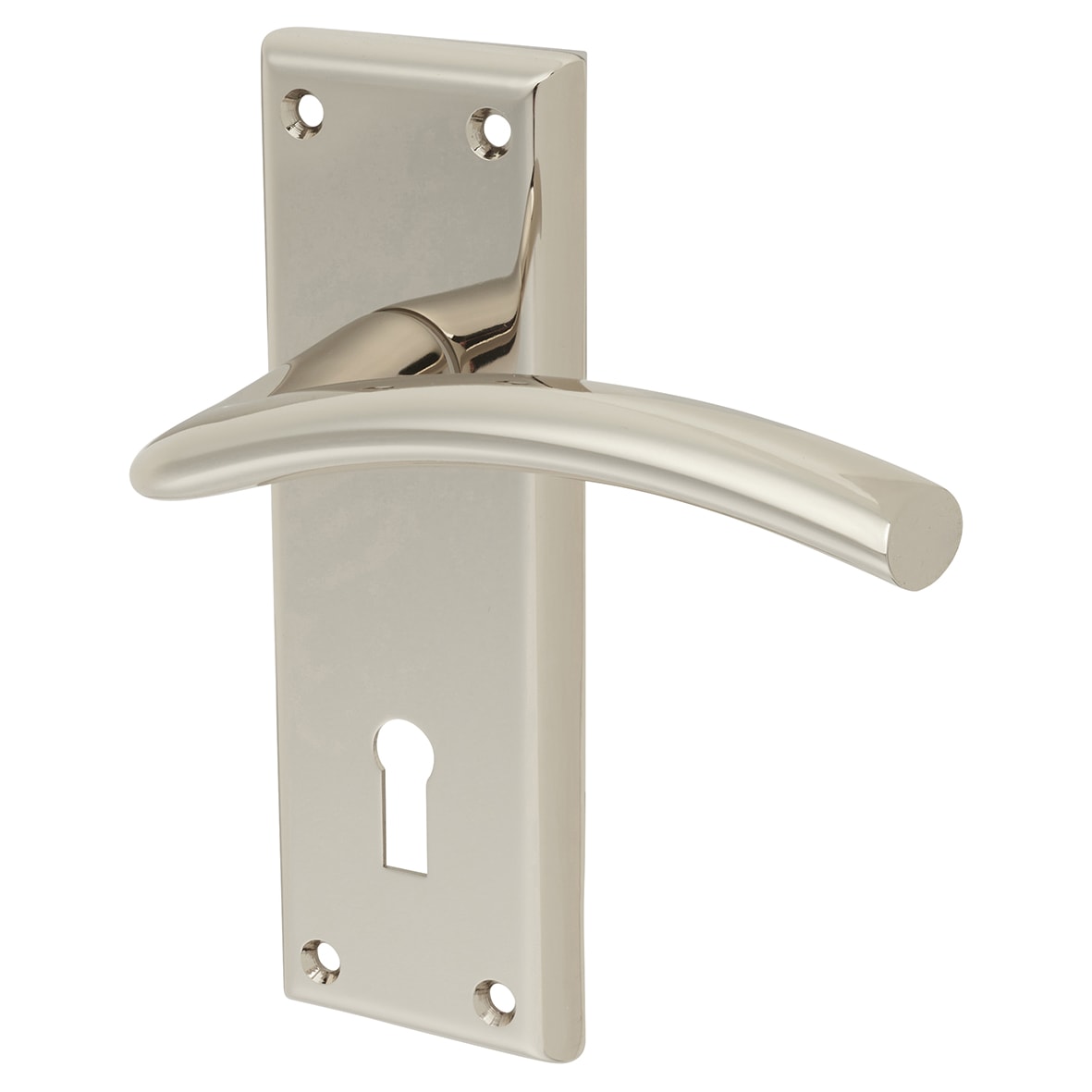 Brass Polished Nickel Keyhole Lock Door Handles - Trenta Range - 150 x 50mm