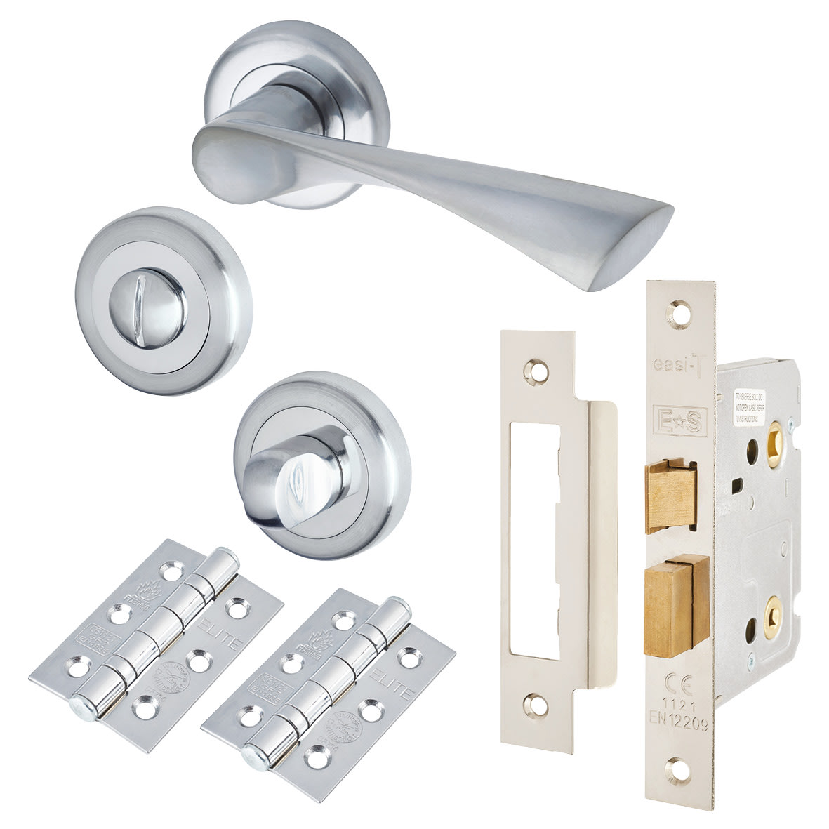 Polished/Satin Chrome Bathroom Lock Door Handles on Rose Pack - Knightsbridge Range