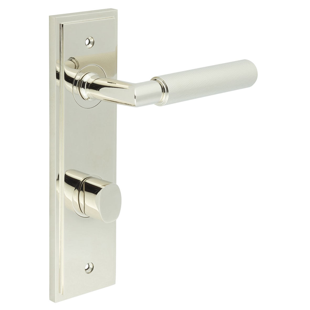 Polished Nickel Fire Rated DIN Bathroom Door Handles - Piccadilly - Inner 2 - 200 x 55mm