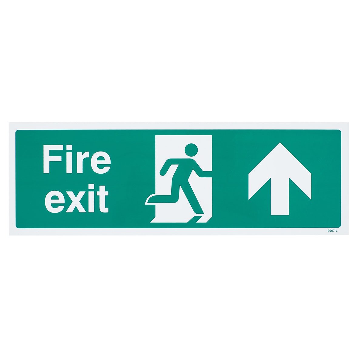 Fire Exit Running Man Up Arrow Sign - 450 x 150mm - Rigid Plastic