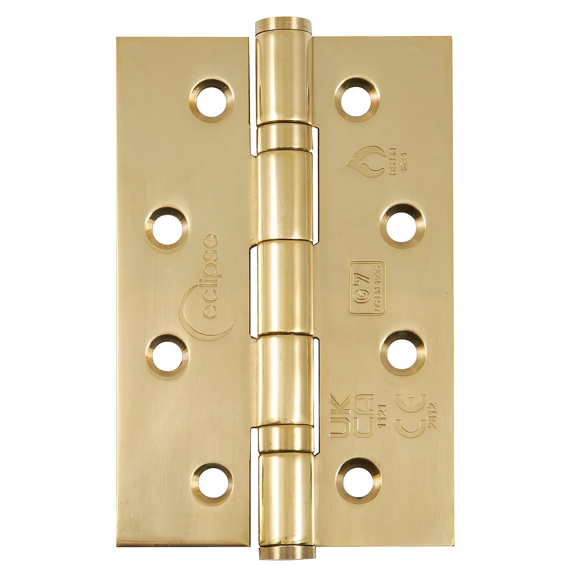 Ball Bearing Grade 7 Butt Fire Door Hinge - 102 x 67 x 2mm - Polished Brass - Pair