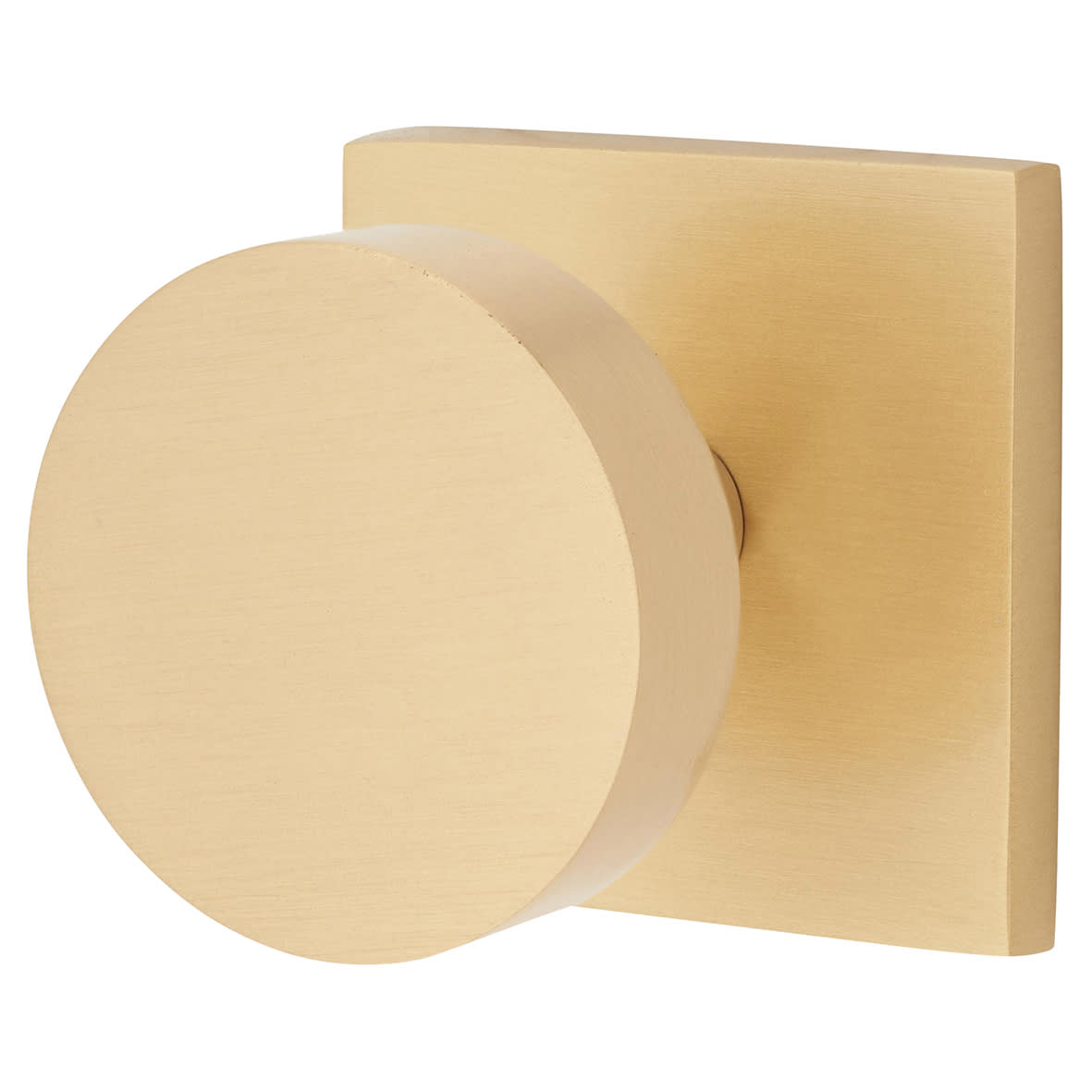 Marcus Disc Cabinet Knob on Square Backplate - 32mm Diameter - Satin Brass