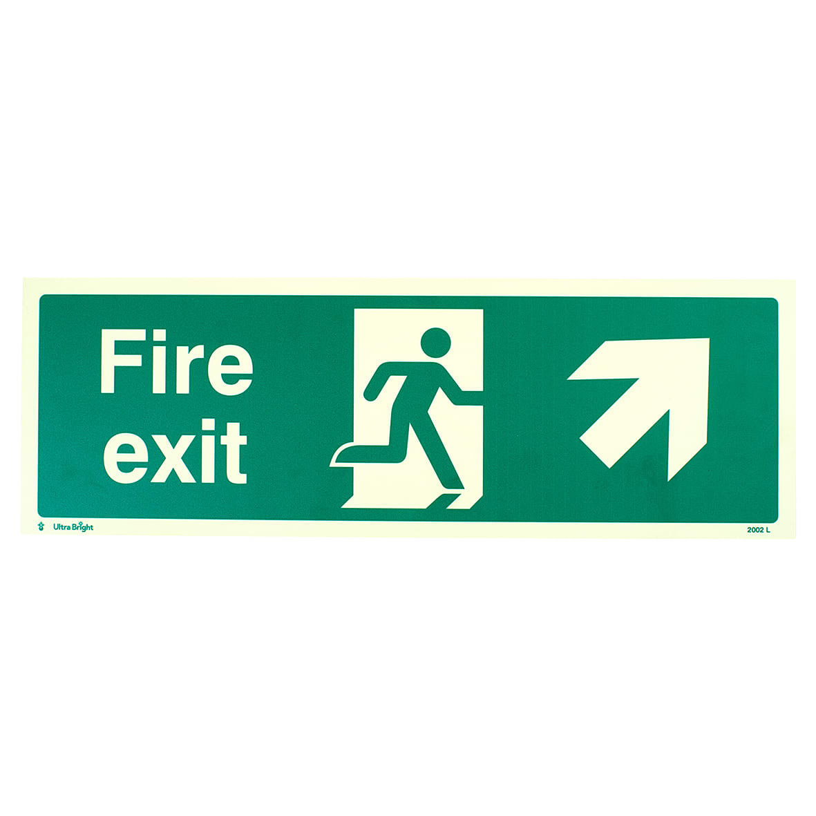 Photoluminescent Fire Exit Running Man Arrow Up Right Sign - 450 x 150mm - Rigid Plastic