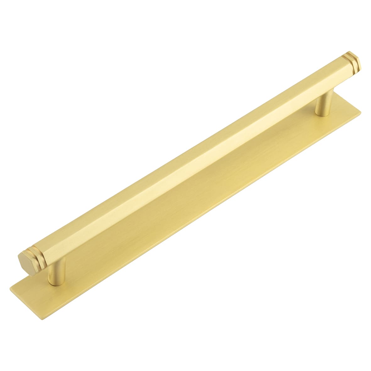 Nile 15mm Hex T-Bar Cabinet Pull Handle on Plain Backplate - 224mm c/c - Satin Brass