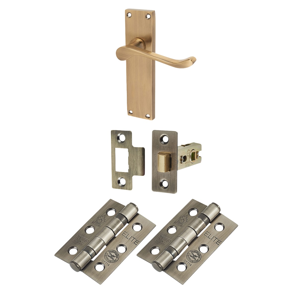 Antique Brass Victorian Scroll Latch Door Handles Pack