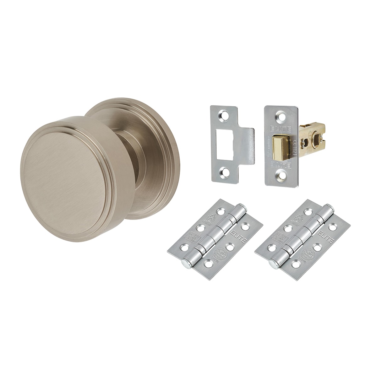 Satin Nickel Mortice Door Knobs Pack - 62mm Rose Diameter - Riley Range