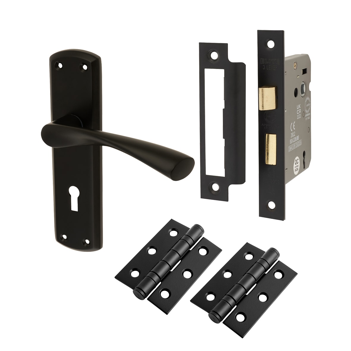 Matt Black 3 Lever Sashlock Door Handles Pack - Monza Range