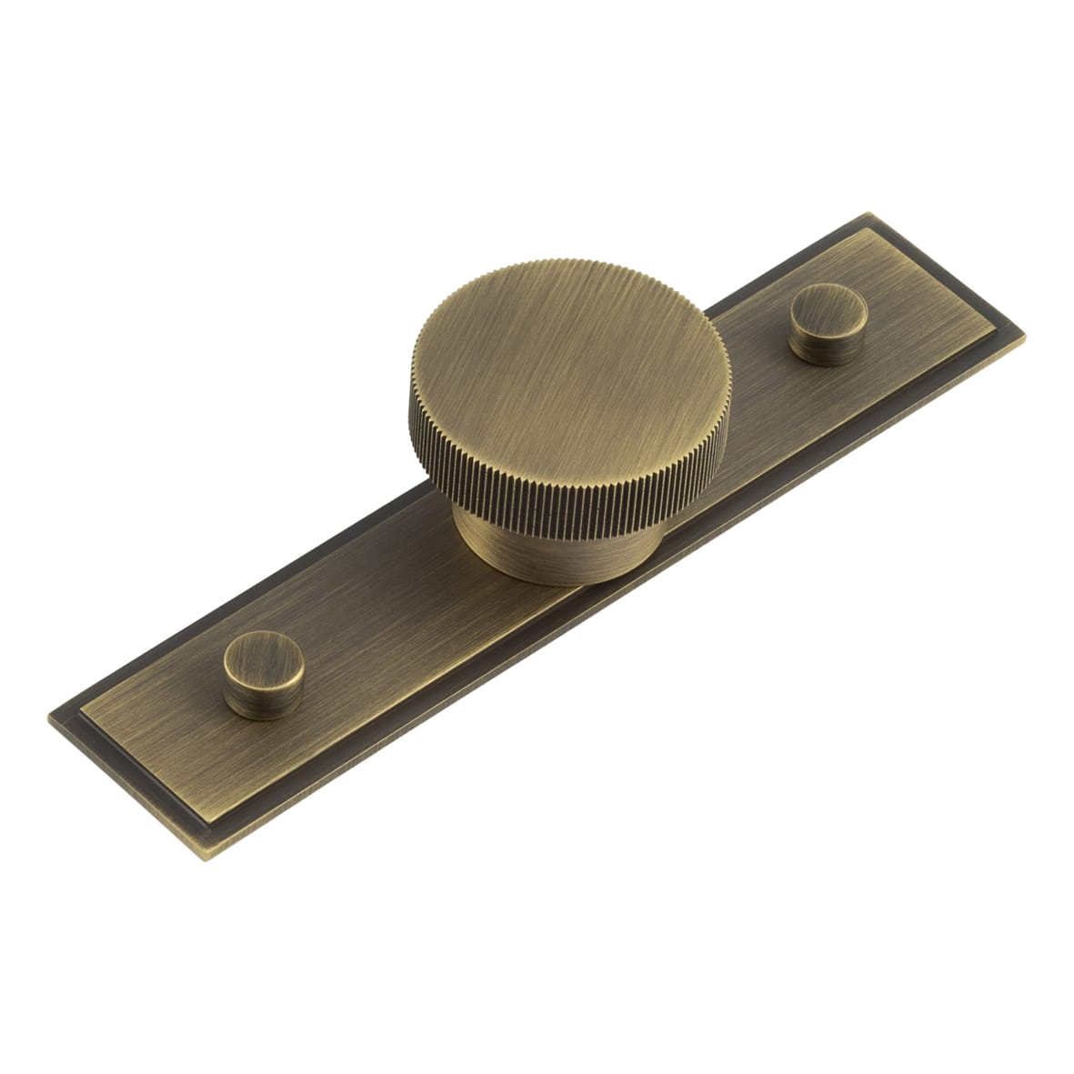 Thaxted Lines Round Cabinet Knob on Stepped Backplate - 40mm Diameter - Antique Brass