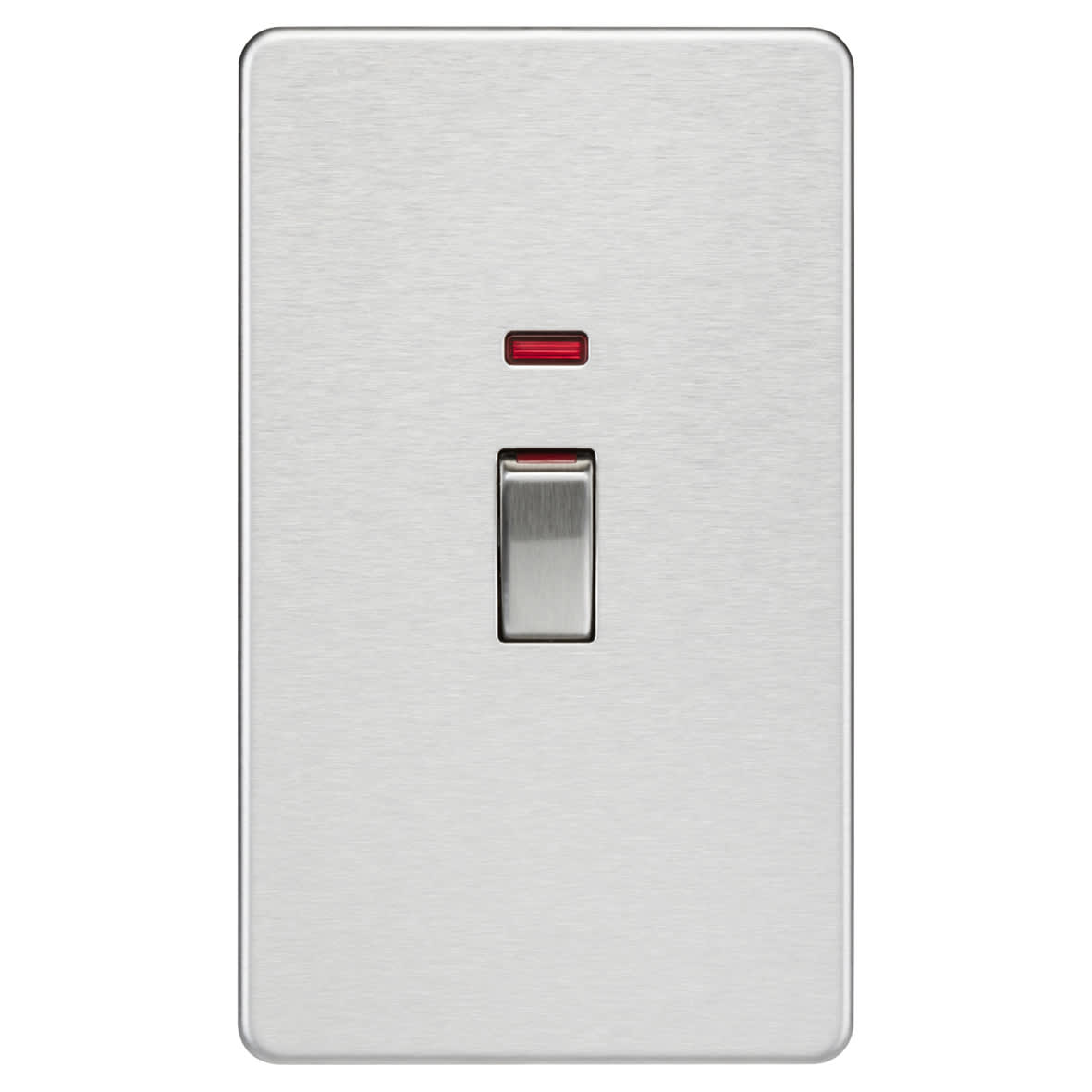 45A 2 Gang Screwless Double Pole Cooker Switch with Neon - Brushed Chrome
