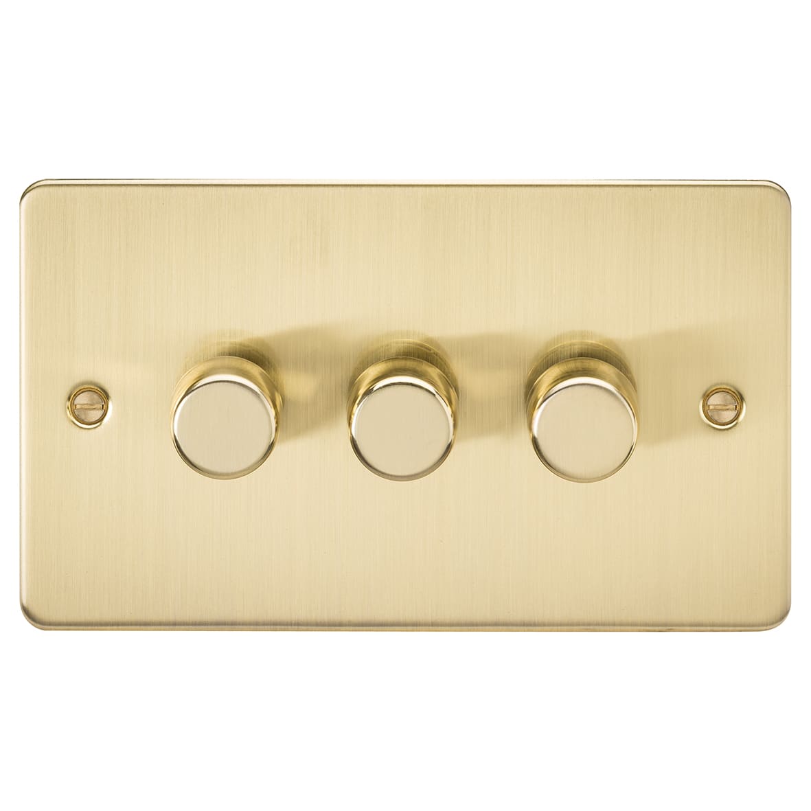 5-150W 3 Gang 2 Way Push On/Off Rotary Flat Intelligent LED Dimmer - Brushed Brass