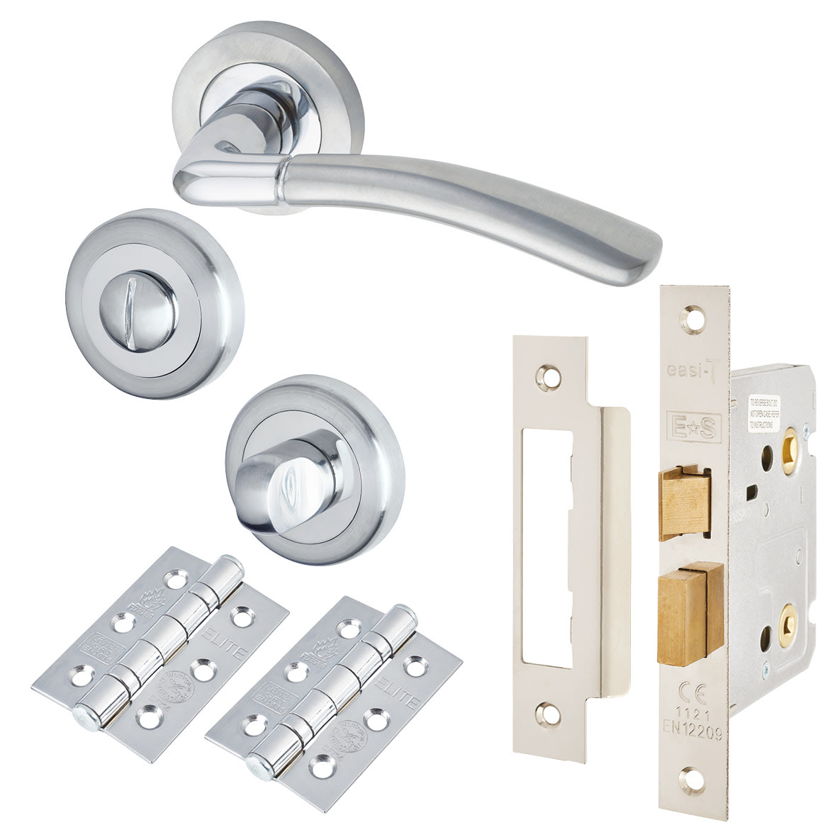 Satin/Polished Bathroom Lock Door Handles on Rose Pack - Berkshire Range
