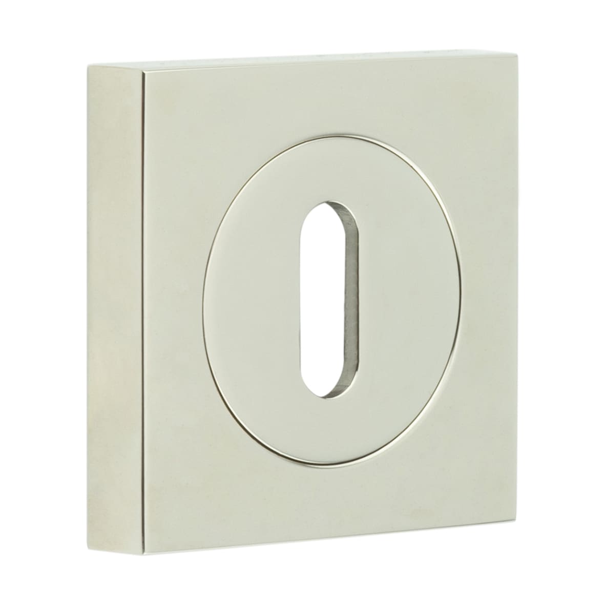 Square Escutcheon on Plain Rose - 52 x 52mm - Keyhole - Polished Nickel