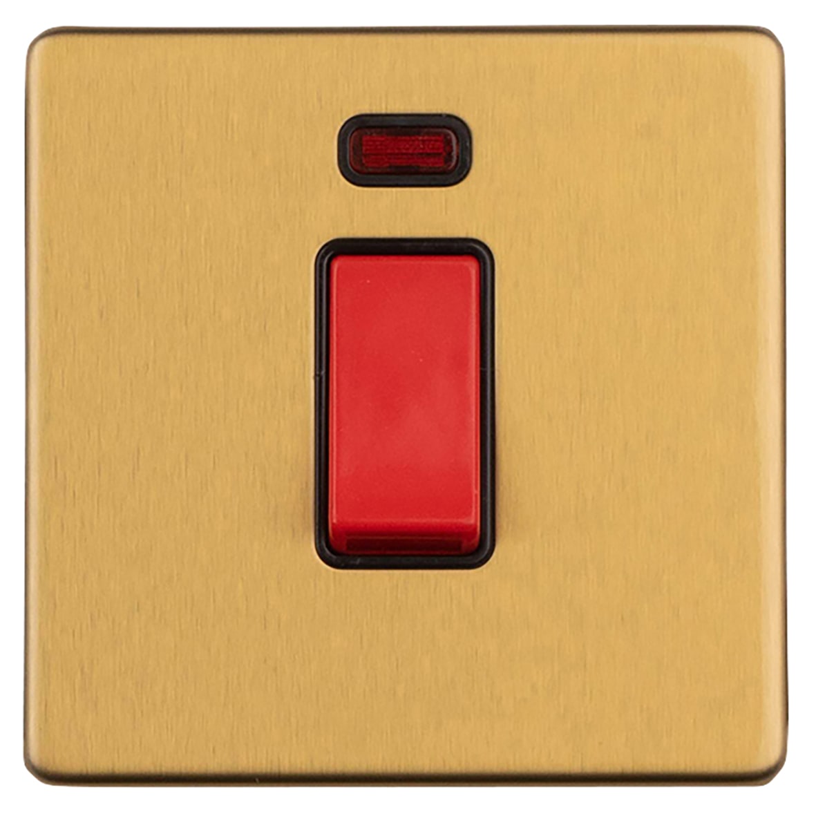 Concealed 45A 1 Gang Screwless Flat Plate DP Cooker Switch with Neon - Satin Brass/Black