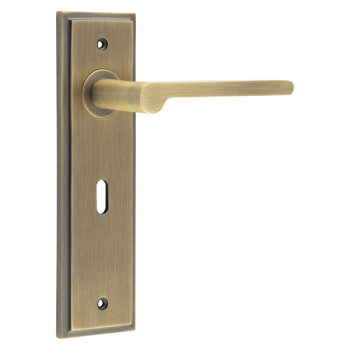 Antique Brass Fire Rated Keyhole Lock Door Handles - Fitzrovia - 200 x 55mm