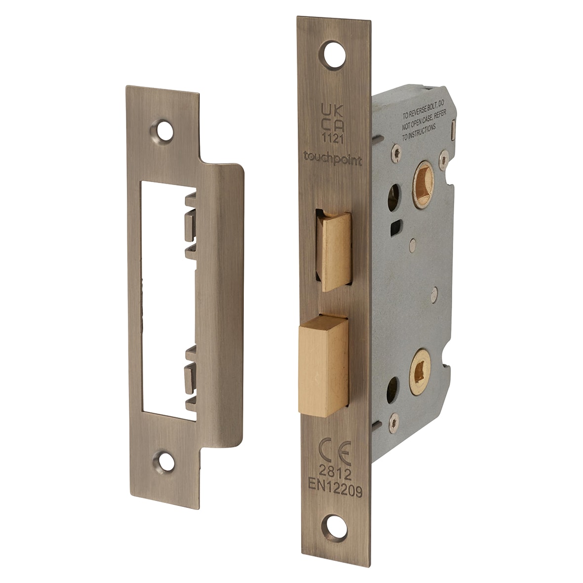 Contract Bolt Through Bathroom Lock - 65mm Case - 44mm Backset - Antique Brass