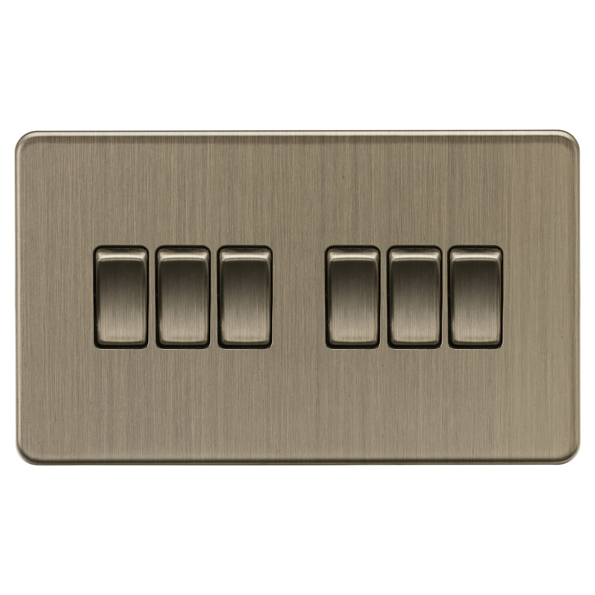 10AX 6 Gang 2 Way Screwless Flat Plate Light Switch - Antique Brass