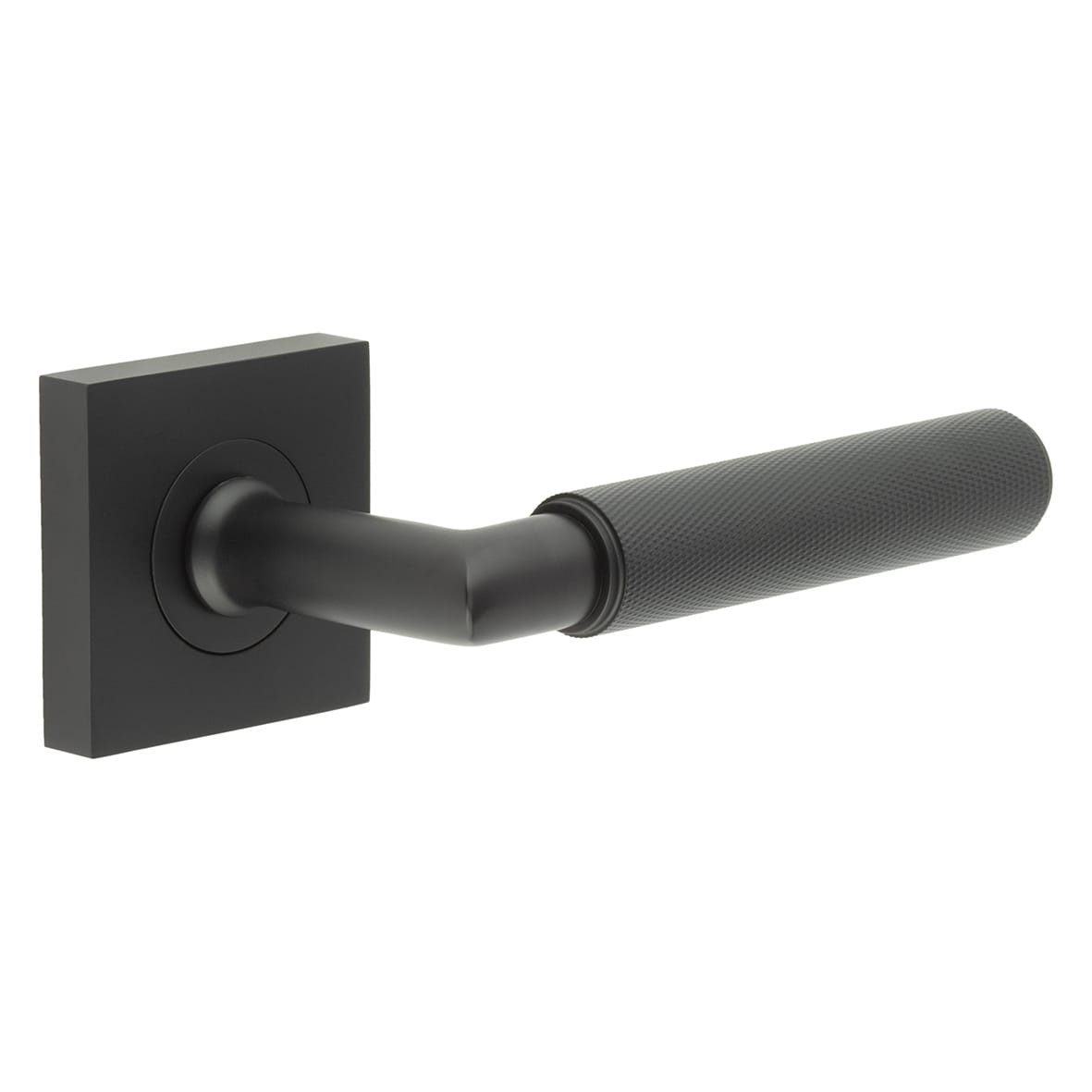 Matt Black Knurled Fire Rated Door Handles on Square Rose - Piccadilly Range