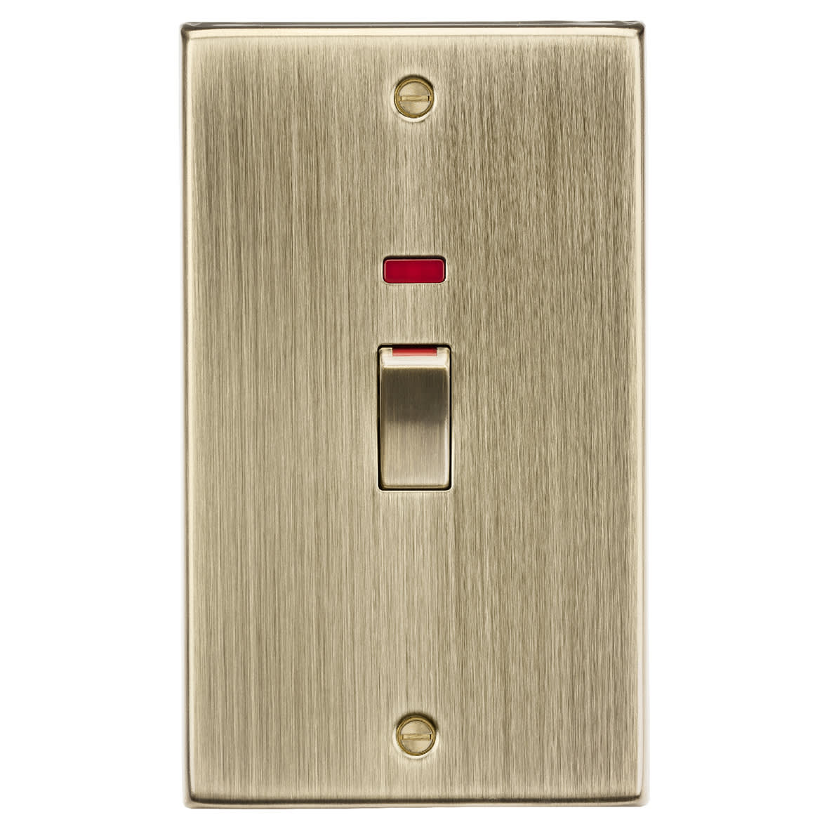 45A 2 Gang Square Edge Double Pole Cooker Switch with Neon - Antique Brass