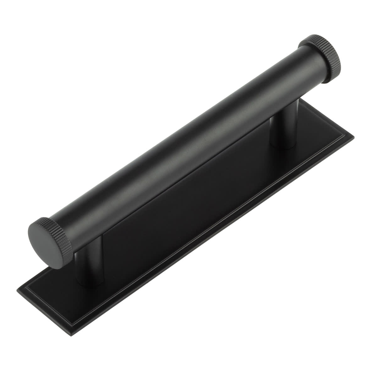 Thaxted 15mm Lines T-Bar Cabinet Pull Handle on Stepped Backplate - 96mm c/c - Black