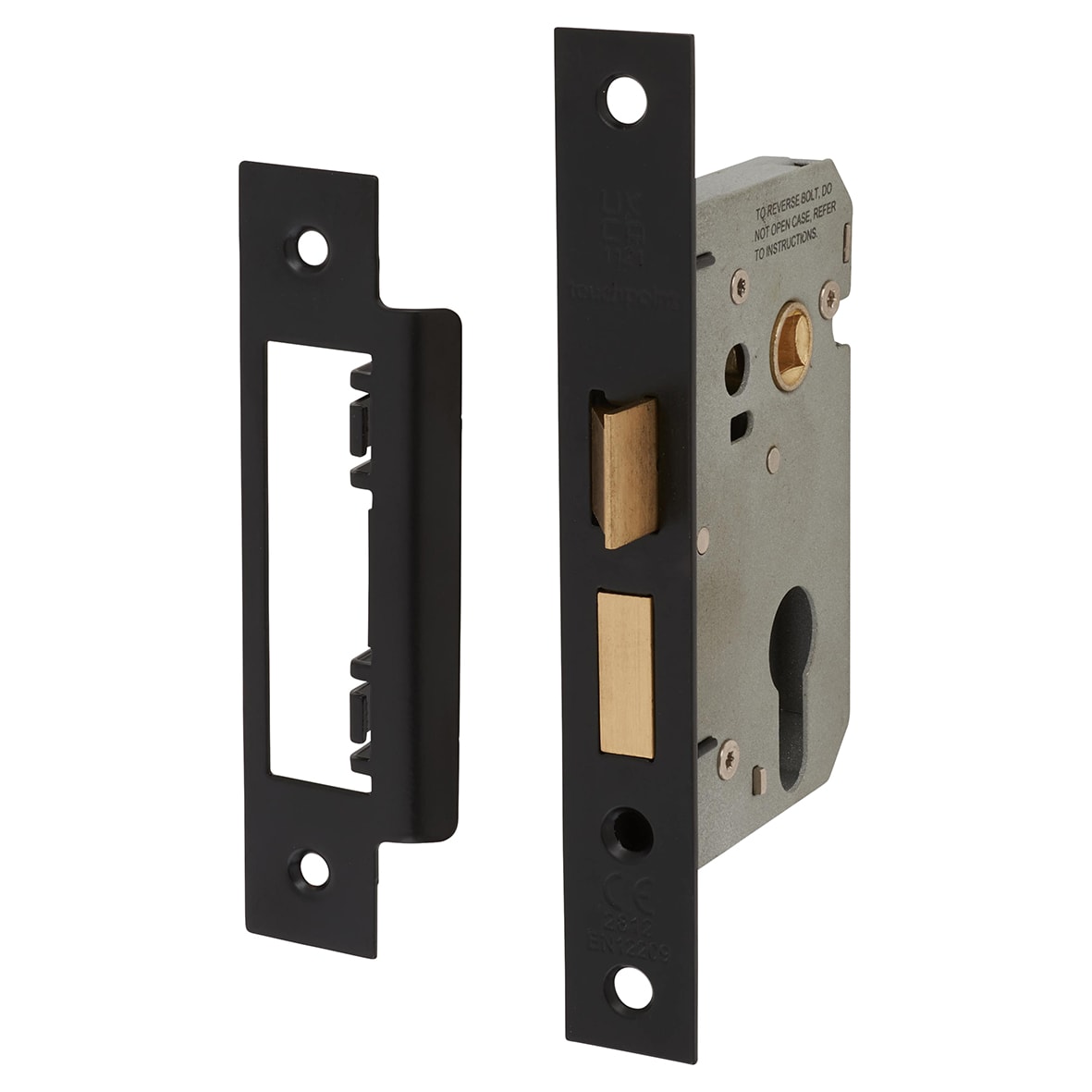 Contract Bolt Through Euro Profile Sashlock - 65mm Case - 44mm Backset - Matt Black
