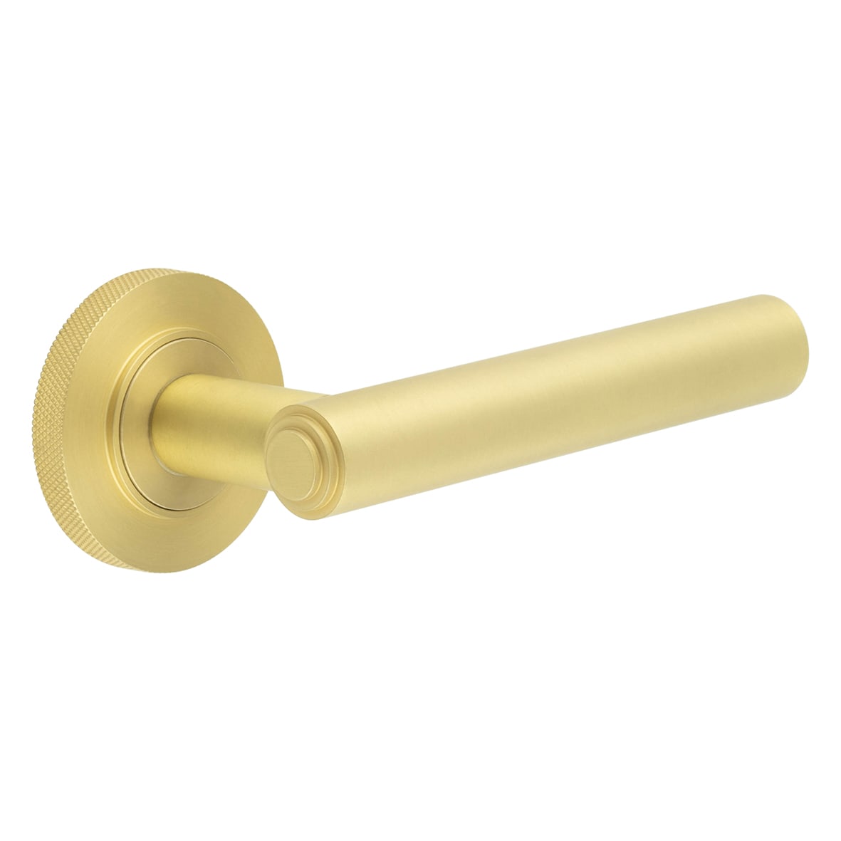 Satin Brass Fire Rated Door Handles on Round Knurled Rose - Richmond Range