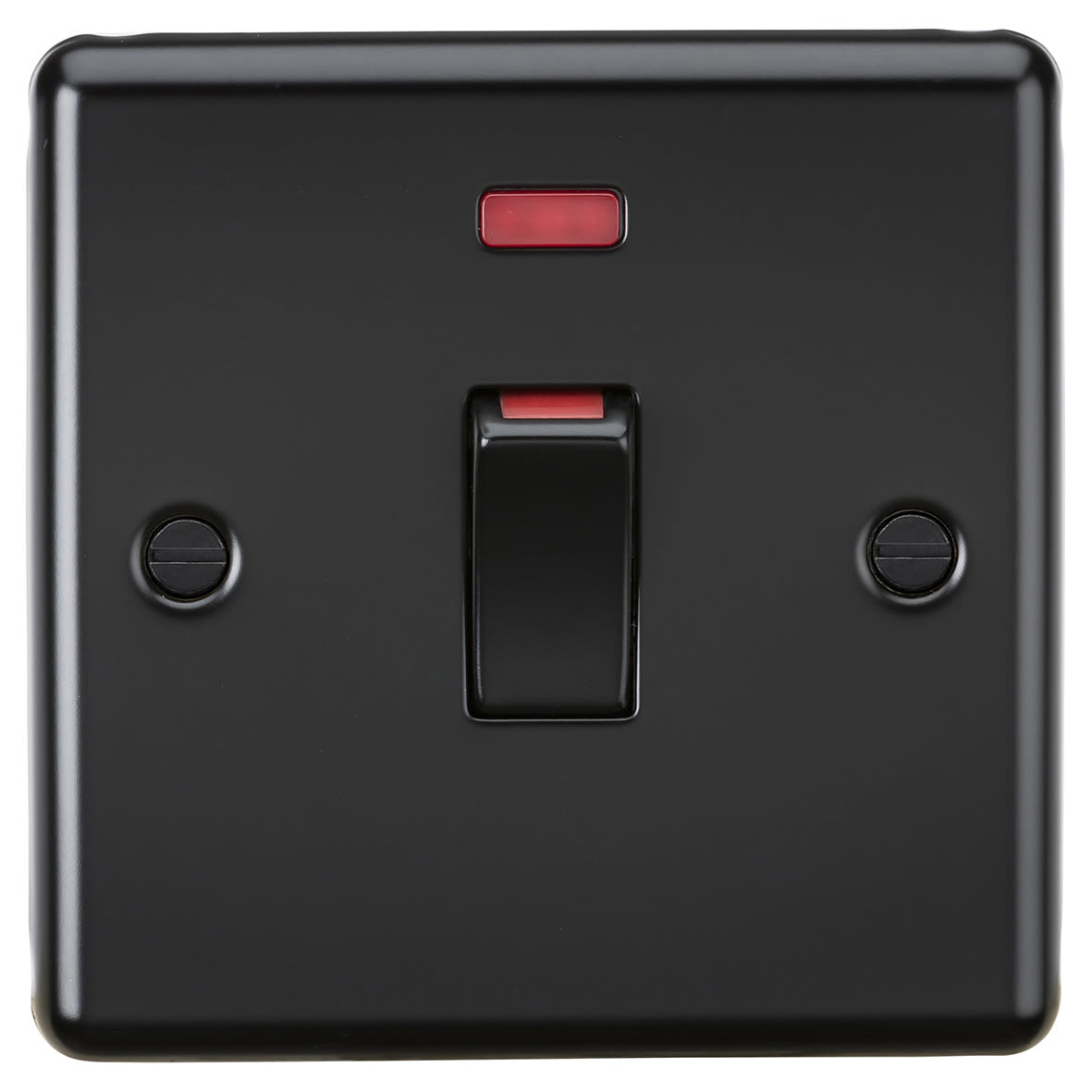 45A 1 Gang Round Edge Double Pole Cooker Switch with Neon - Matt Black