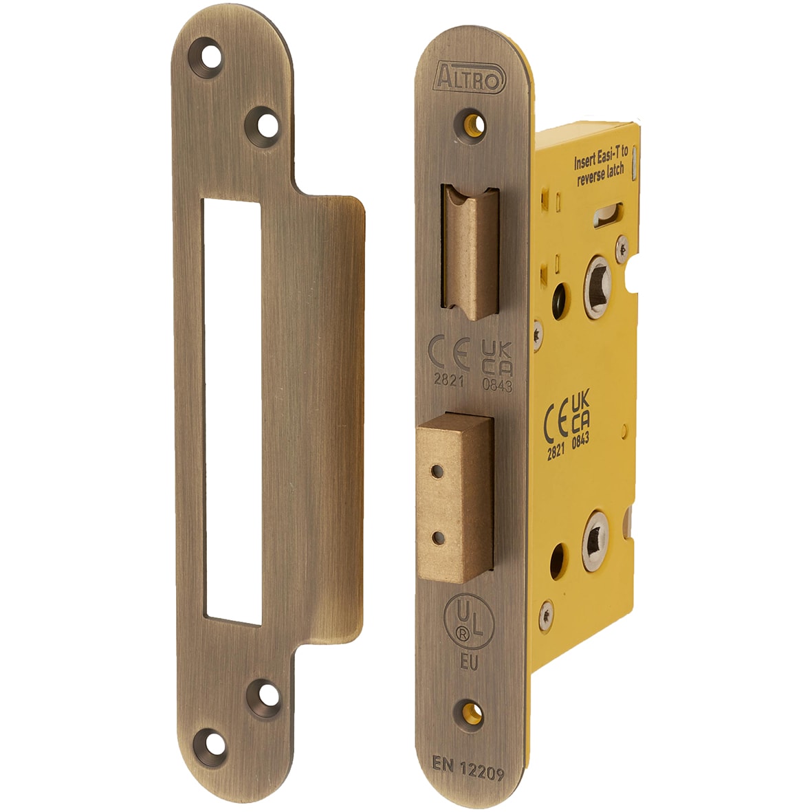 Architectural Bolt Through Bathroom Lock - 65mm Case - 44mm Backset - Square - Antique Brass