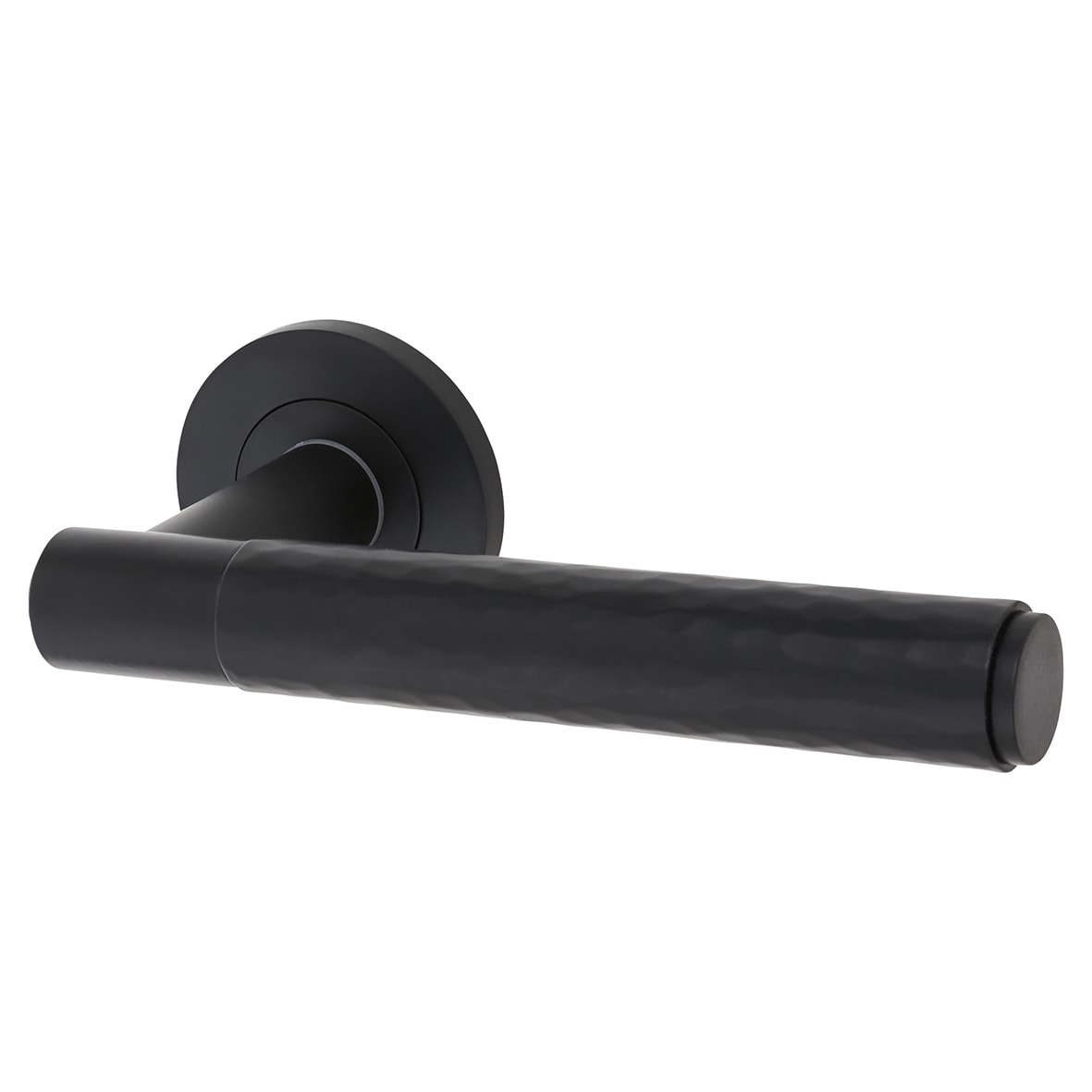 Matt Black Hammered Door Handles on Round Rose - Spitfire Range